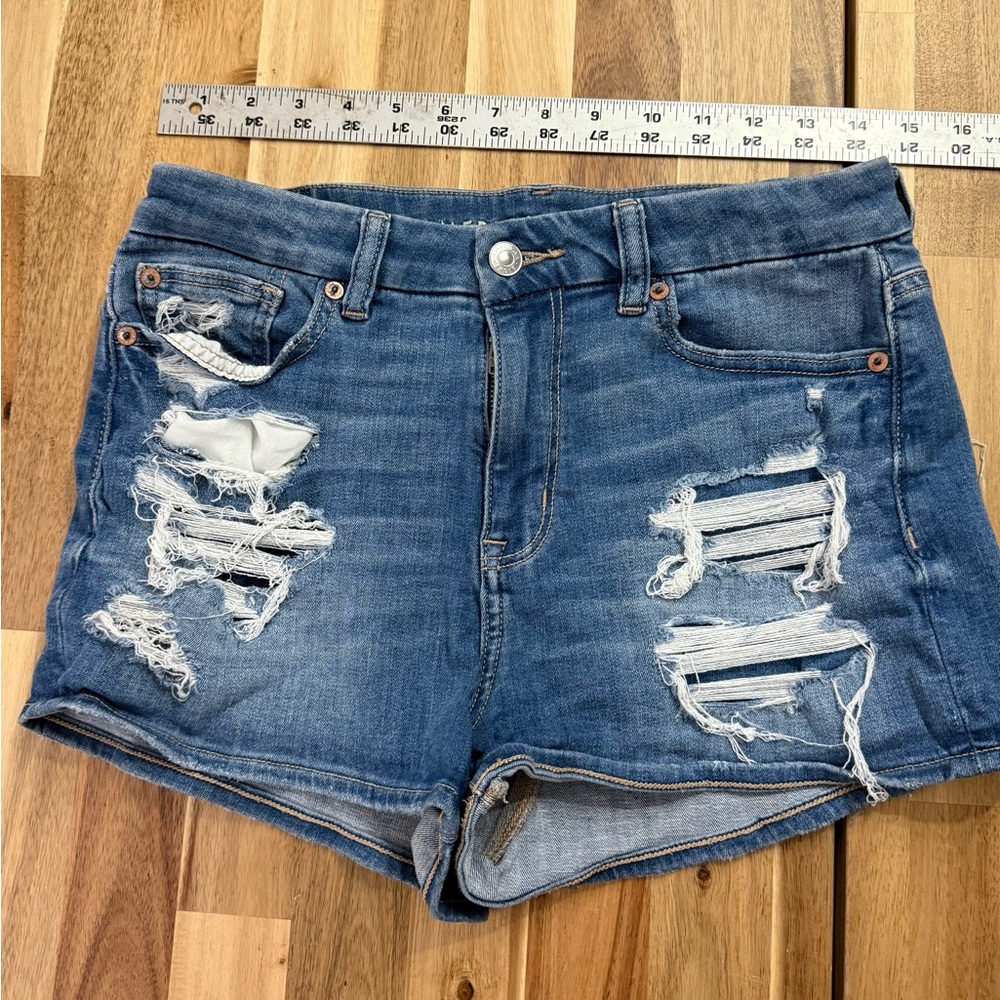 American Eagle Outfitters Blue Distressed Jean Shorts